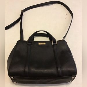 KATE SPADE TOP HANDLE W STRAP SATCHEL TEXTURED LEATHER EUC CLEAN BLACK GOLD